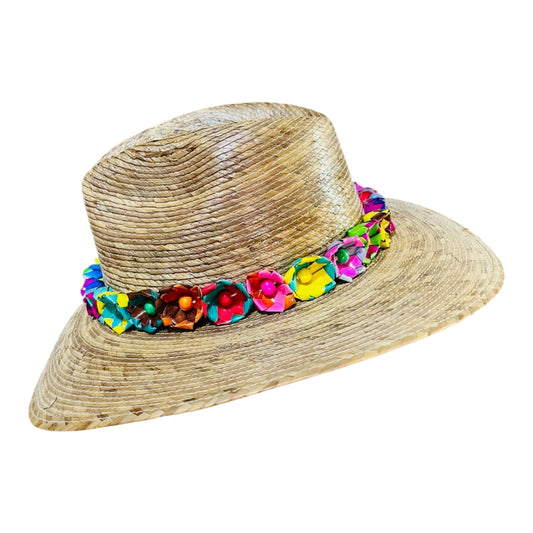 Handcrafted Straw Hat with Colorful Floral Embellishments